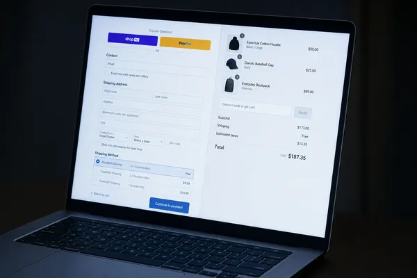 An ecommerce checkout page on a laptop screen